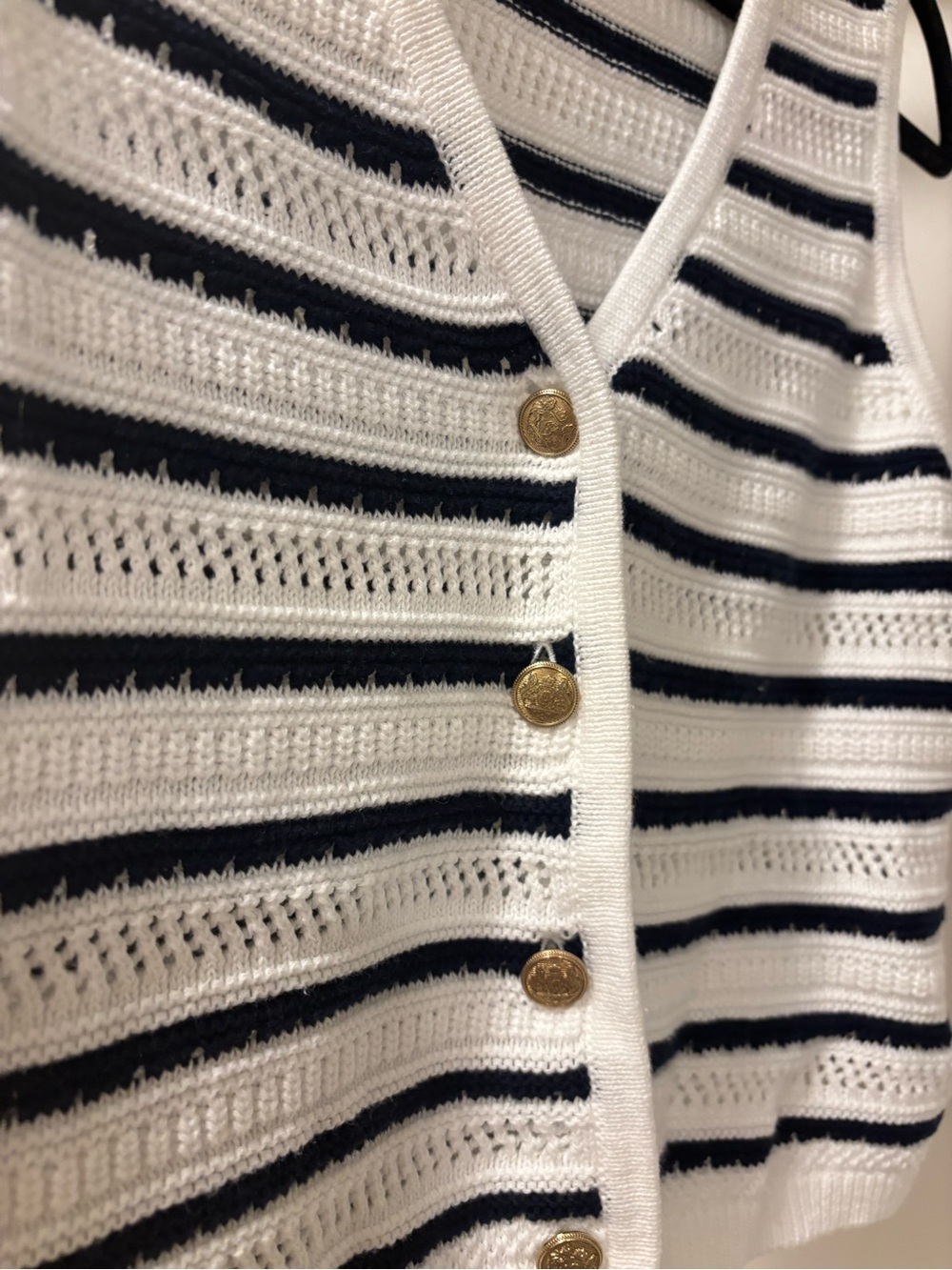 LOFT White & Navy Striped Knit Button-Front Vest